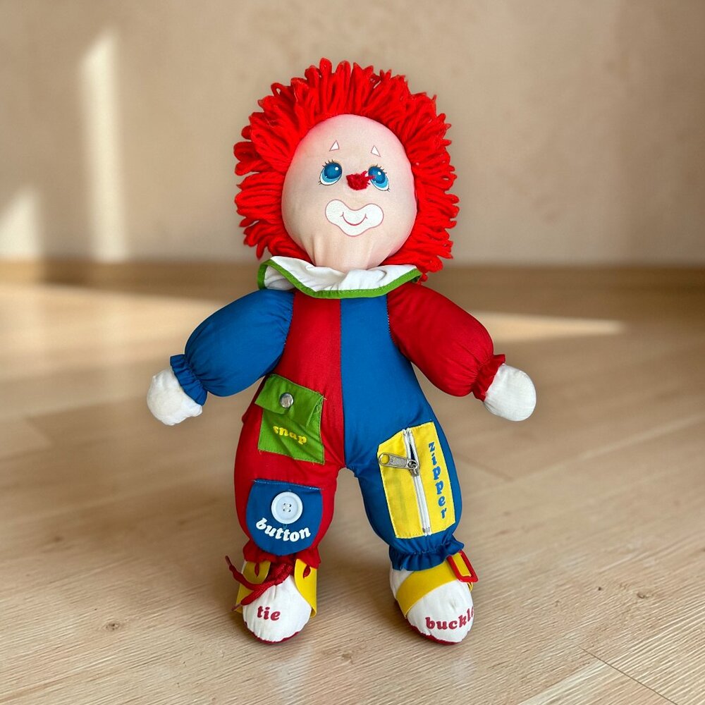 Vintage 1983 AmToy Plush 16" Toddler Teach Learn To Dress Clown Soft Doll